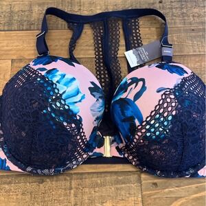 Cacique Boost Plunge Floral‎ Lace Racerback Underwire Bra 44DDD Front Clasp